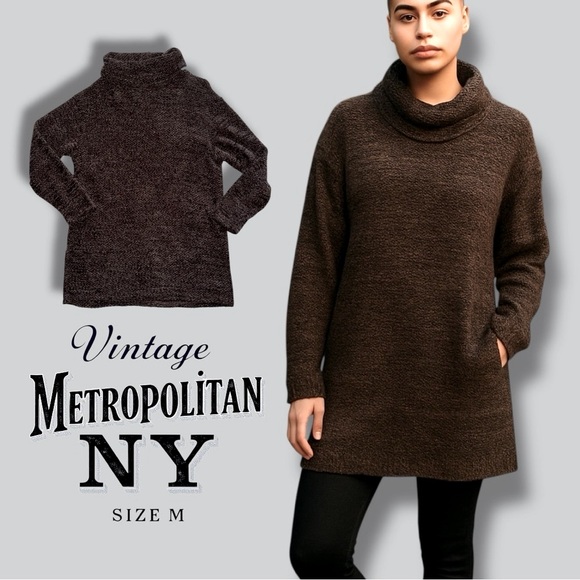 Vintage Metropolitan NY Brown Cowl Neck Tunic Sweater - Size M - Picture 1 of 16